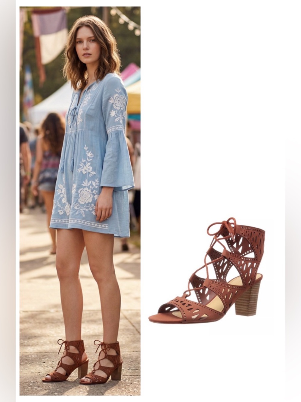 Marc Fisher leather Sandals Boho festival cut out Lace-Up block heel SZ  9.5 NWT